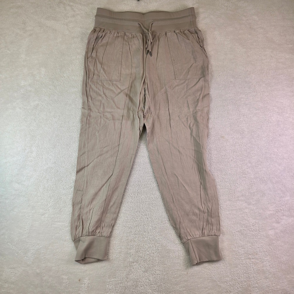 Womens Taupe Lightweight Jogger Pants Elastic Drawstring Waist Trousers Pocketed